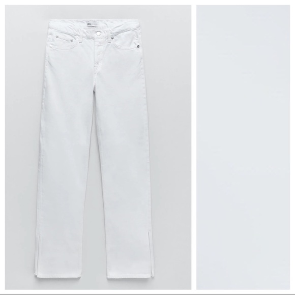 NWT Zara White Slit Straight Mid-rise Jeans Size 4 - Picture 4 of 10